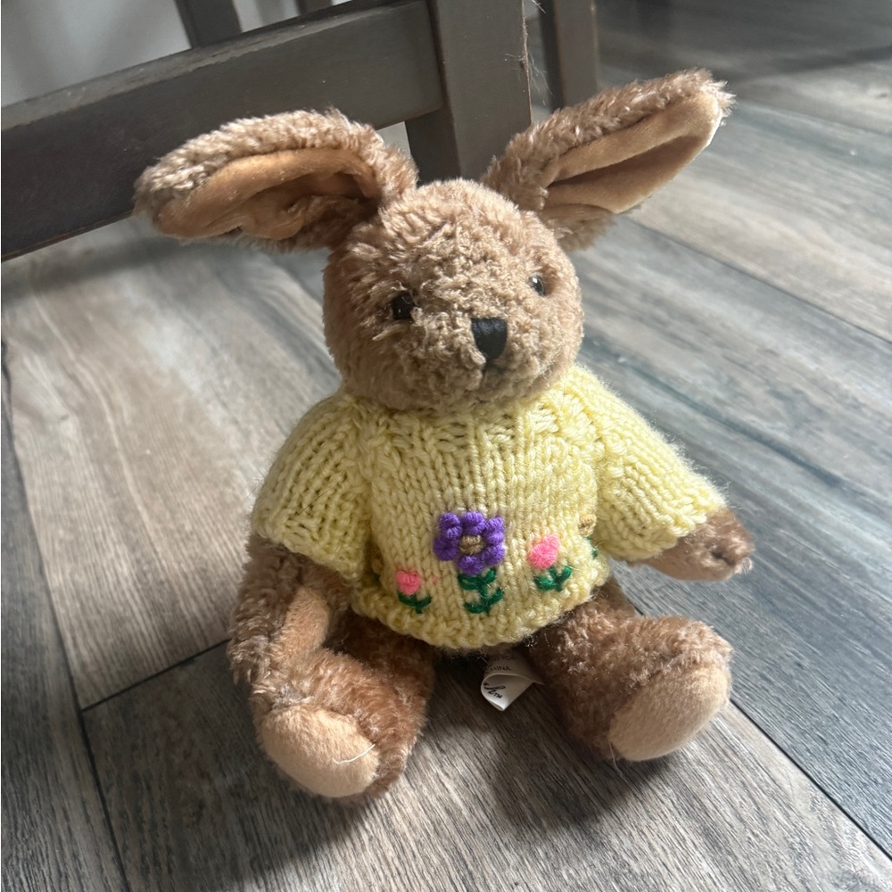 Vintage articulating Bunny with Yellow Sweater by Playful Plush 1988